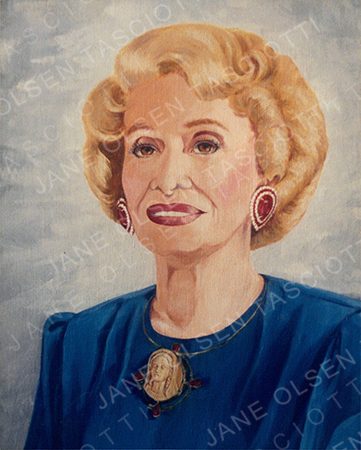 Painted portrait of a woman in a blue dress