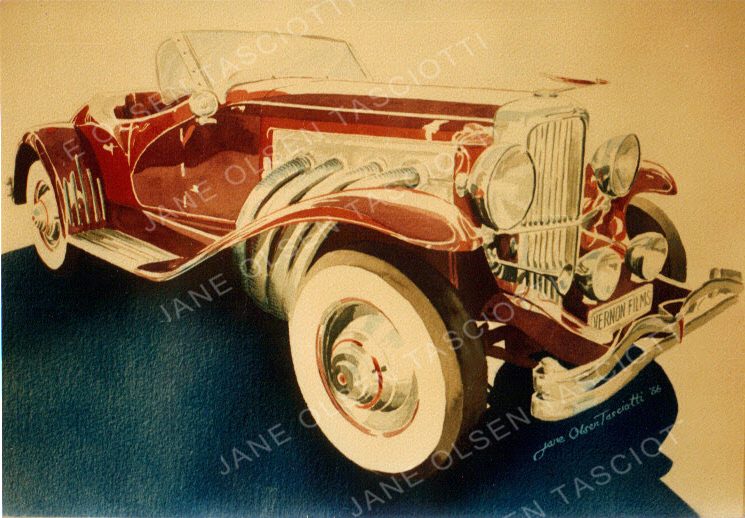 Painting of a classic red roadster