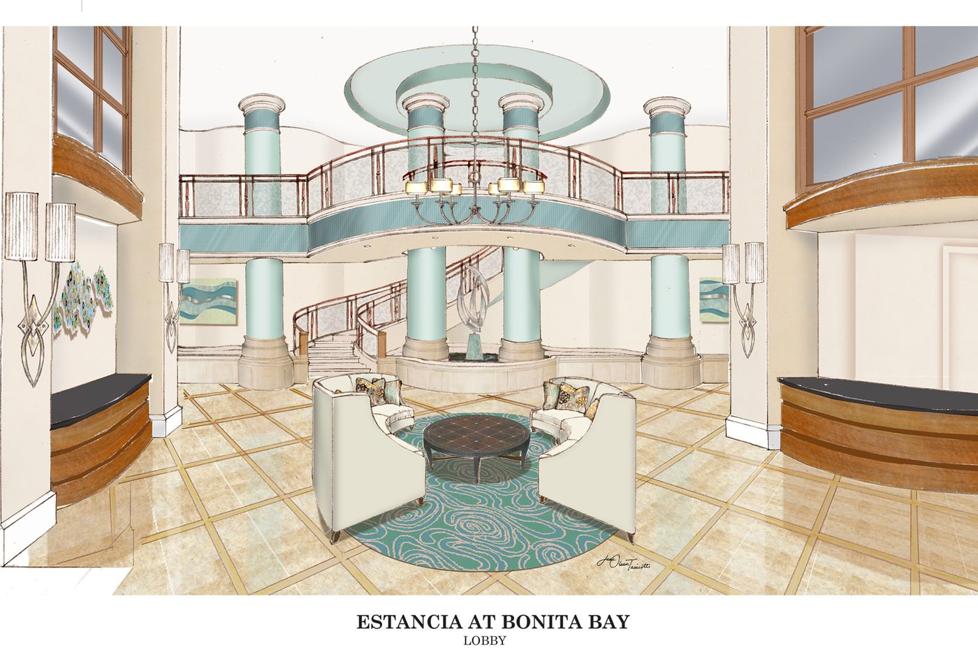 Coloured rendering of the Estancia at Bonita Bay lobby