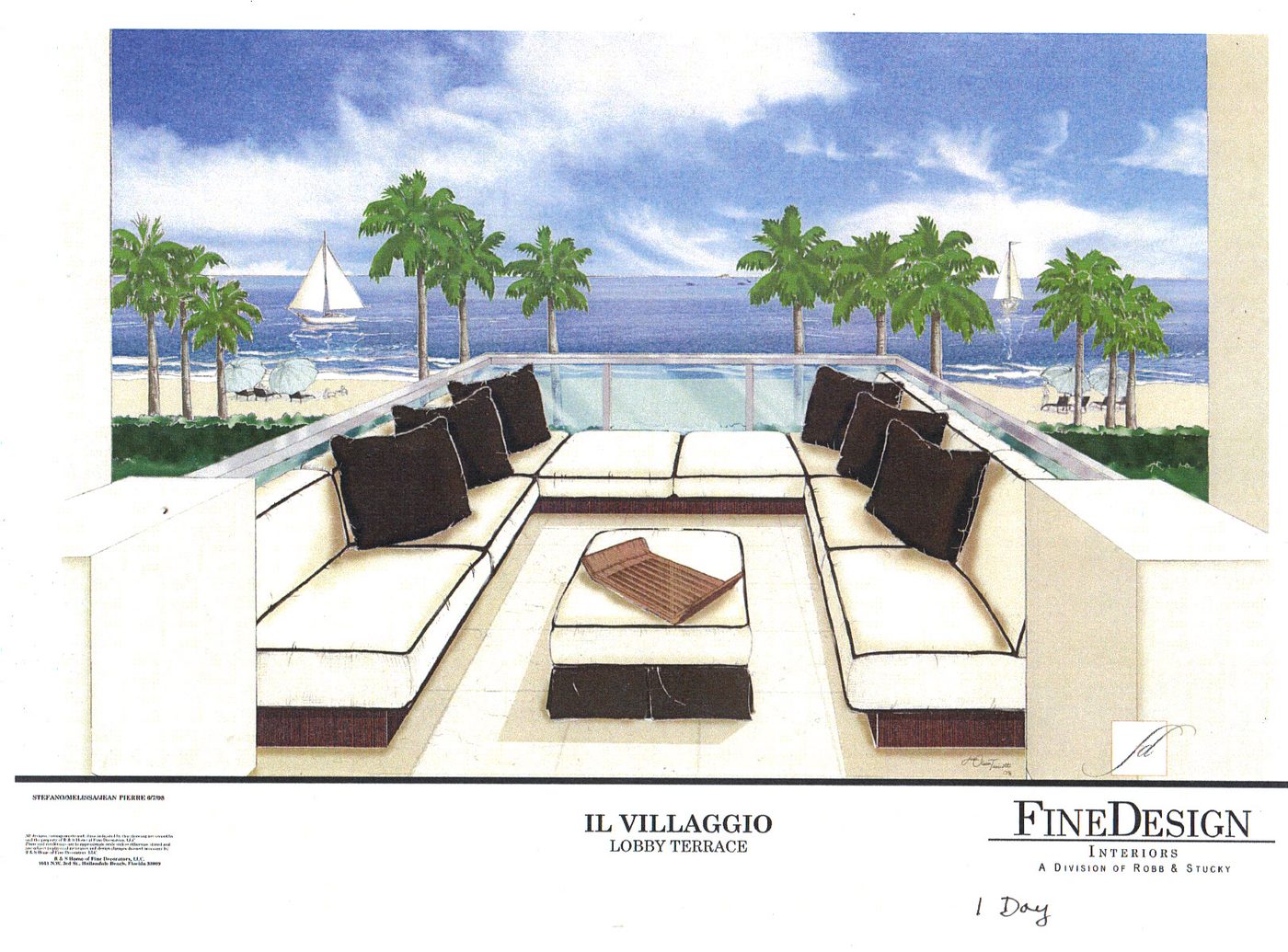 Coloured rendering of a condo terrace with ocean view