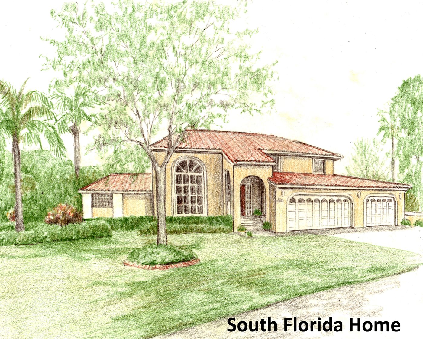 Coloured-pencil rendering of a South Florida home