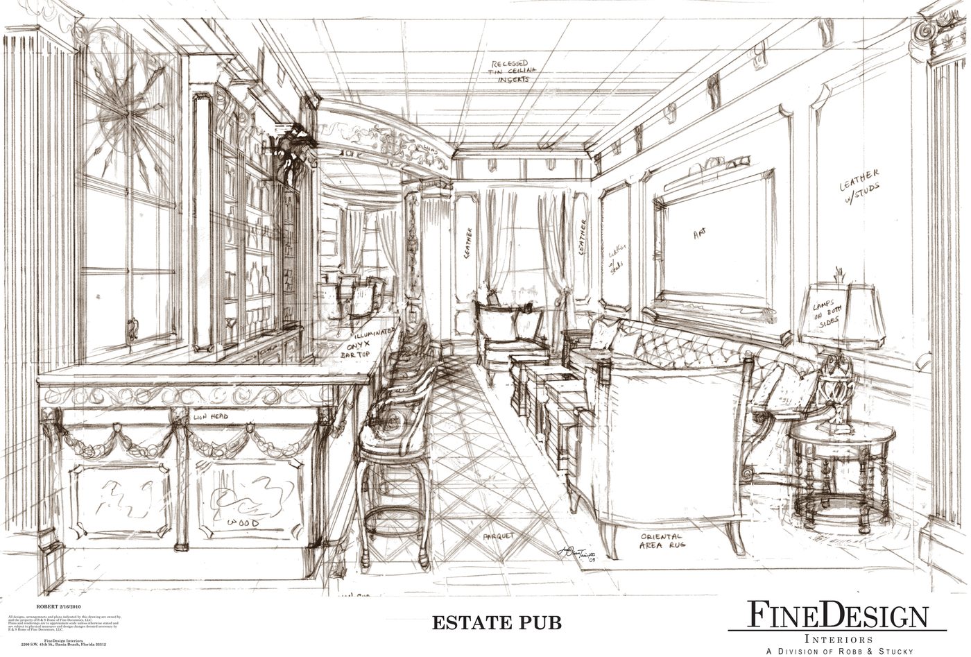 Sepia pencil sketch of an estate pub
